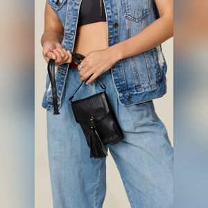 Zenana PU Leather Tassel Hollowed Crossbody Bag